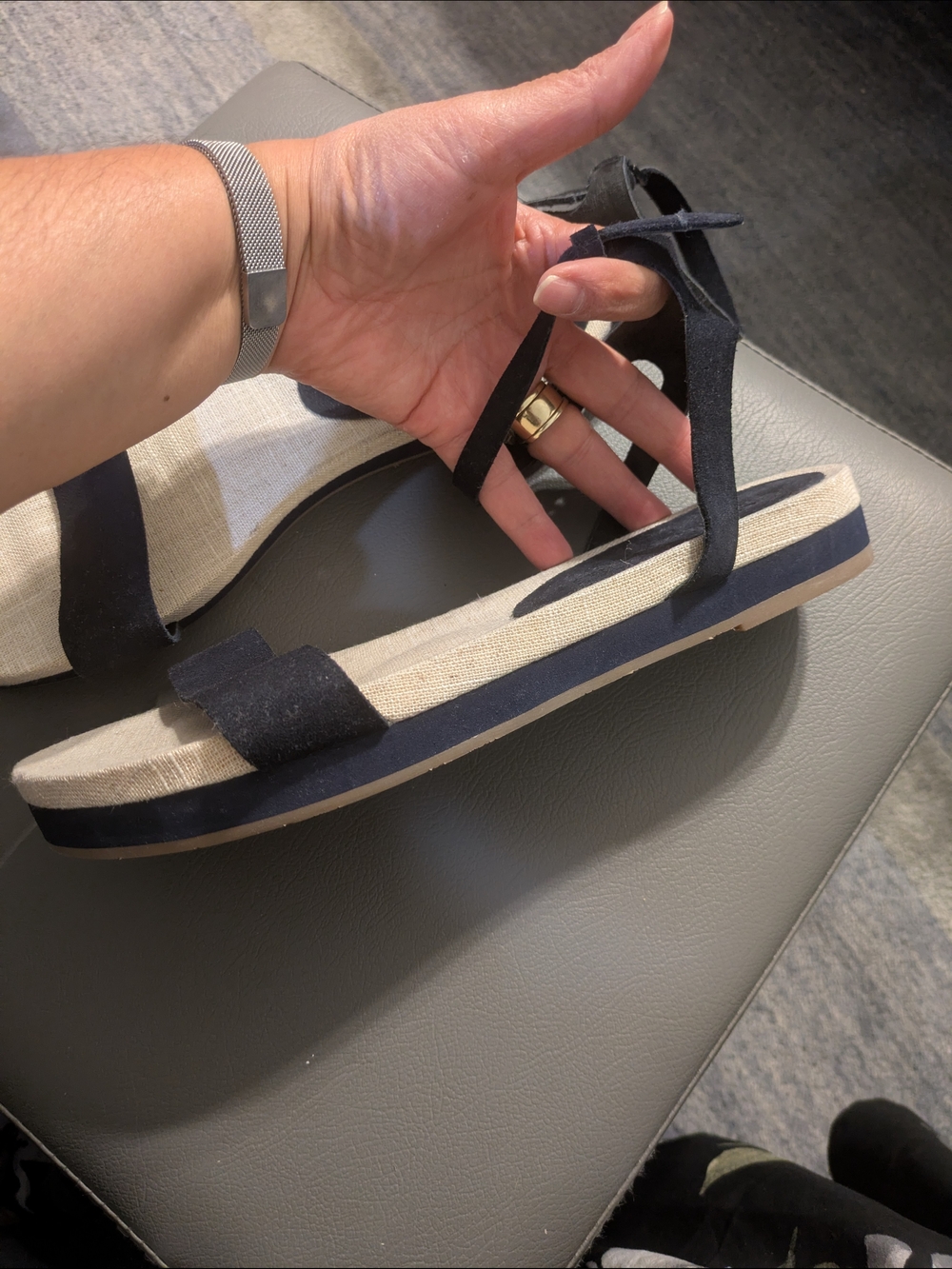 Splendid Navy Suede Flat Strappy Sandals